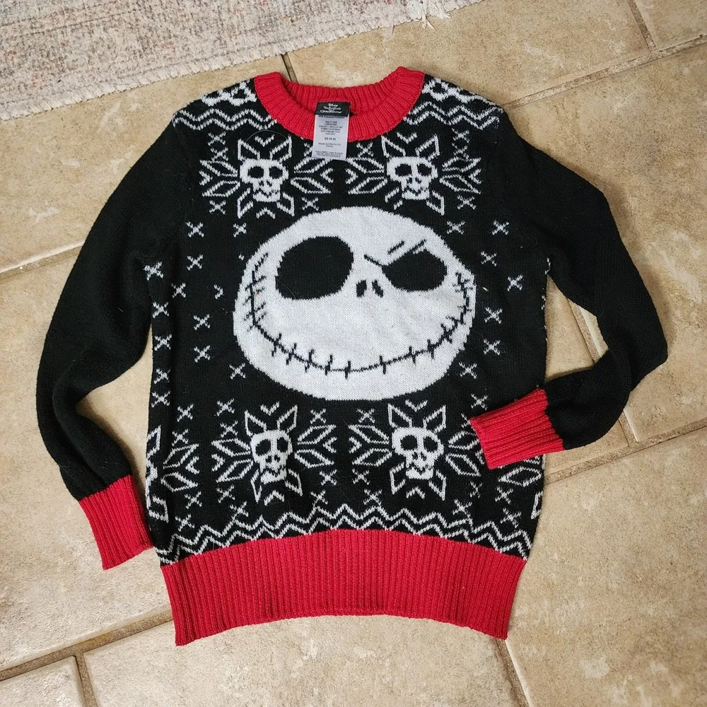 Disney Nightmare Before Christmas Jack Skellington Kids Sweater XS 4-5 Black Red